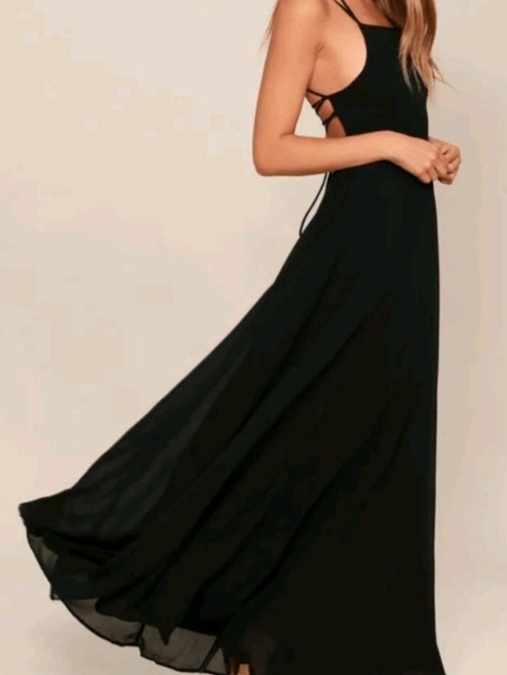 LULUS Strappy To Be Here Black Maxi Dress S Small Lace Up Open Back Formal Prom